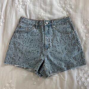 Topshop Blue denim shorts with rhinestone details